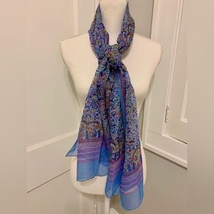 Hermes Les Jardins d Armenie Blue Silk Chiffon Scarf Stole